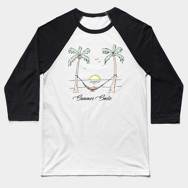 Summer Smile Tropical Beach Baseball T-Shirt by okpinsArtDesign